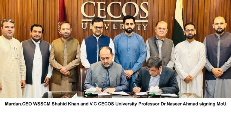 A Memorandum of Understanding signed between Water and Sanitation Services Company Mardan (WSSCM) and CECOS University.