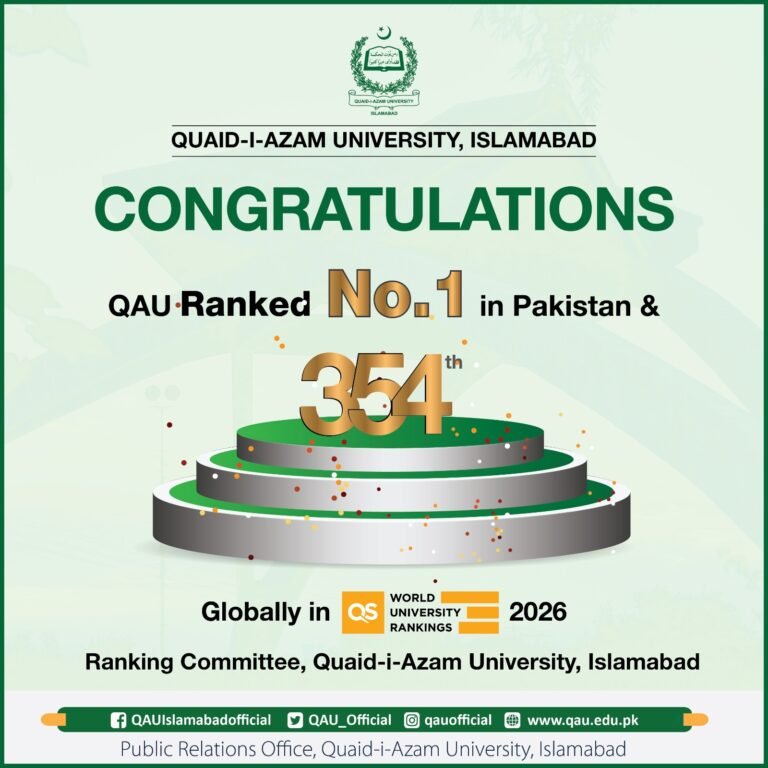 QAU Secures No. 1 Spot in Pakistan, Climbs to 354th Worldwide
