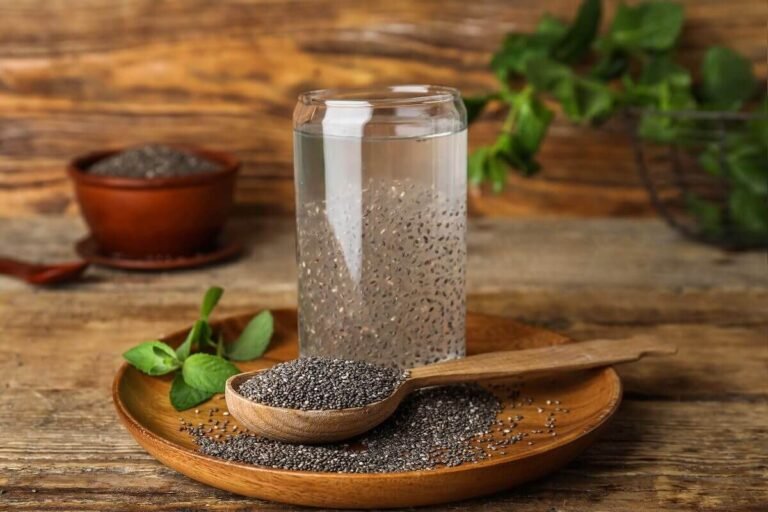 Soaked chia seeds in a glass bowl, highlighting their gel-like texture and nutritional richness.