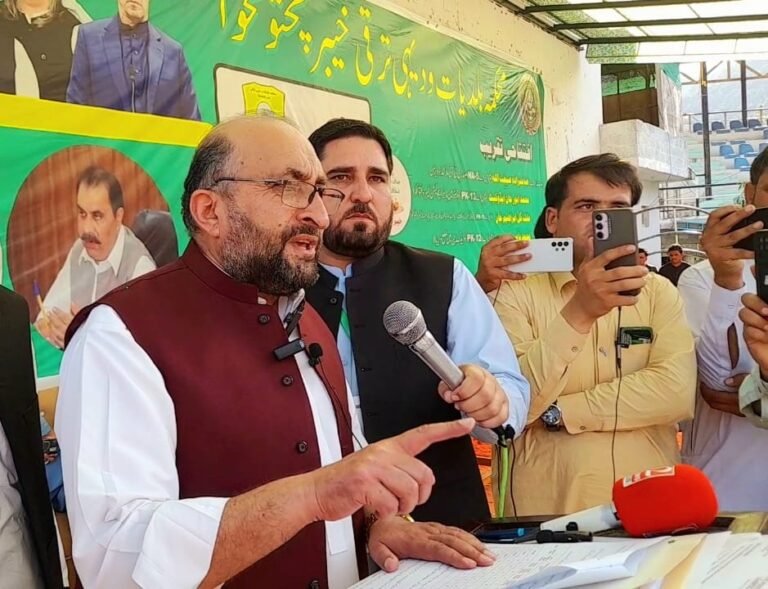Officials and citizens attend the launch of the Clean and Transparent KP Program at Dir Stadium.”