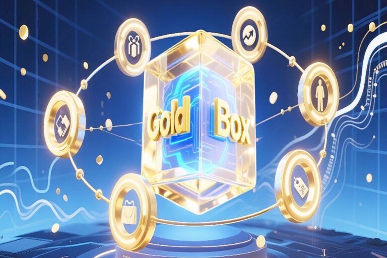 Goldbox e-commerce platform app interface showcasing blind box shopping and consignment features