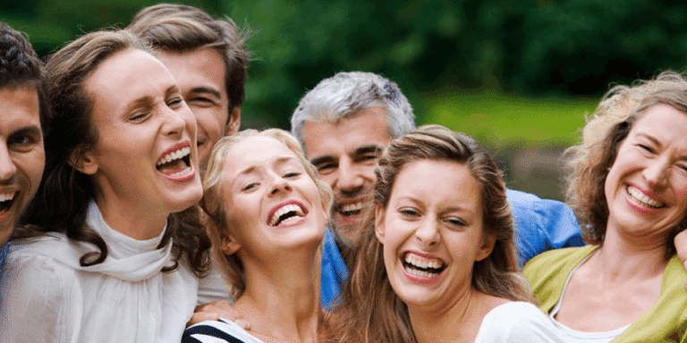 Laughter yoga session promoting physical and mental health benefits