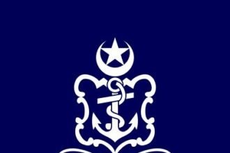 Pakistan Navy insignia displayed as three rear admirals are promoted to vice admiral.