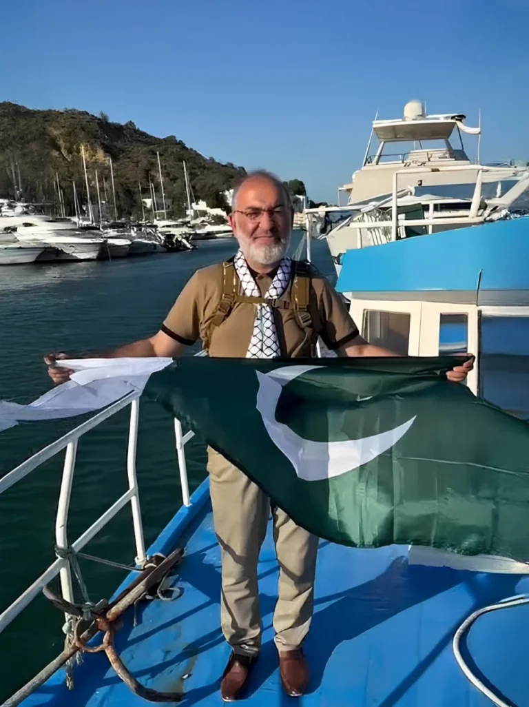 Ex-Senator Mushtaq Ahmad Khan aboard Global Sumud Flotilla before arrest