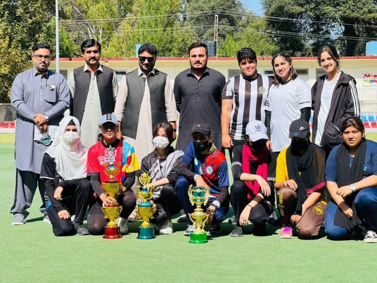Lacrosse Event Concludes at Abbottabad Hockey Ground Abbottabad White team celebrates victory at lacrosse event in Hockey Ground