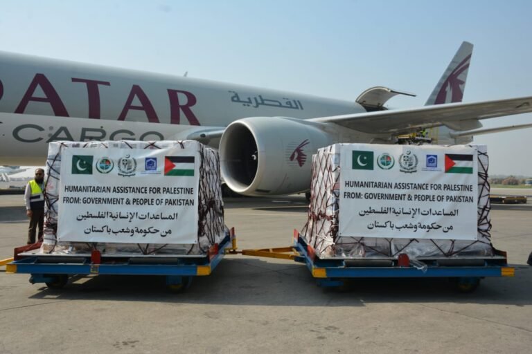 Pakistan aid to Gaza being loaded at Lahore Airport