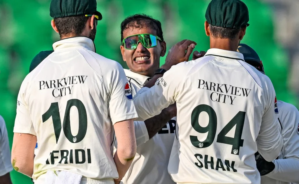 Pakistan vs South Africa Test; Shaheen, Noman Seal 93-Run Win Shaheen Afridi celebrates wicket during Pakistan vs South Africa Test at Gaddafi Stadium