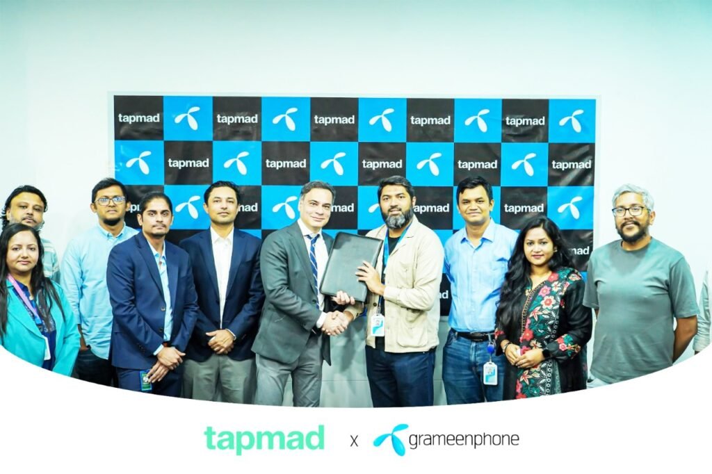 tapmad-Grameenphone Partnership Brings OTT Streaming to Bangladesh tapmad and Grameenphone logos for Bangladesh OTT streaming launch