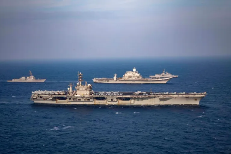 Indian Navy warships during maritime drills in Arabian Sea amid rising false flag concerns