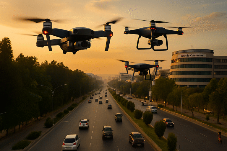 Drone monitoring traffic flow in Rawalpindi to support enforcement.