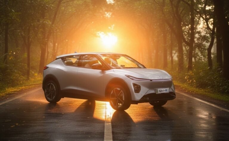 Perodua displays the QV-E electric crossover during its official launch event.