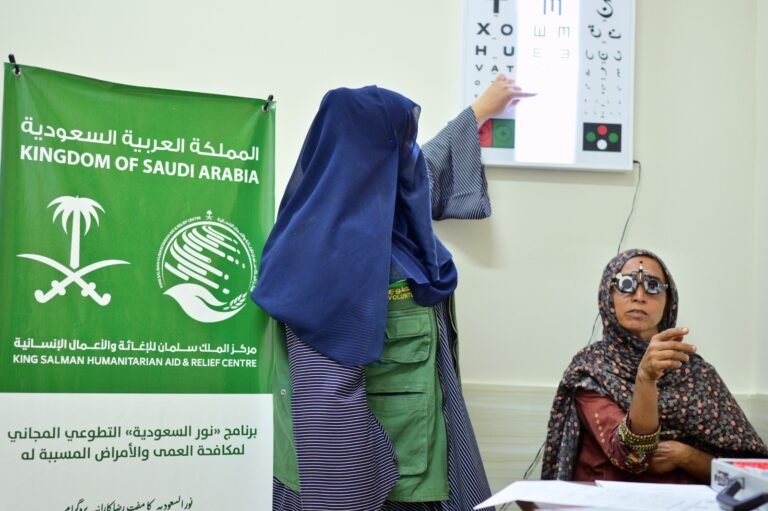 KSrelief doctors conducting free eye examinations at treatment camps in Pakistan