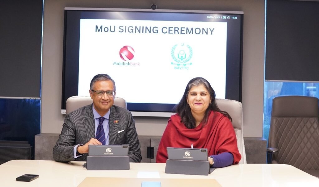 Mobilink Bank and NAVTTC sign partnership to support skills training and financial inclusion Mobilink Bank and NAVTTC officials sign a partnership agreement to expand skills training.