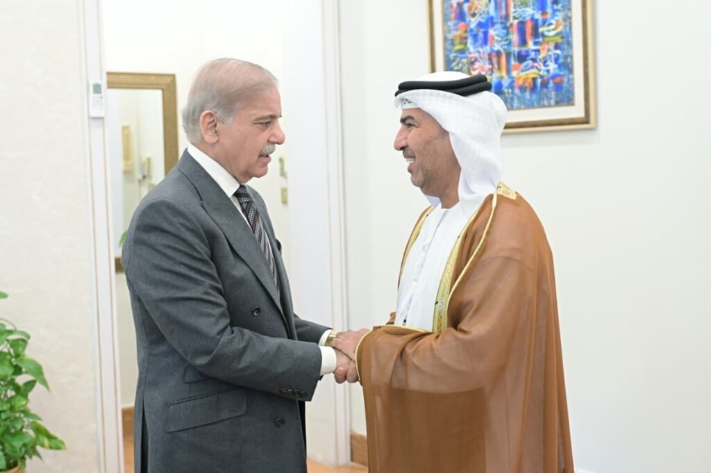 PM invites increased UAE investments in key sectors to enhancing economic ties Prime Minister Shehbaz Sharif meeting UAE ambassador at Prime Minister House