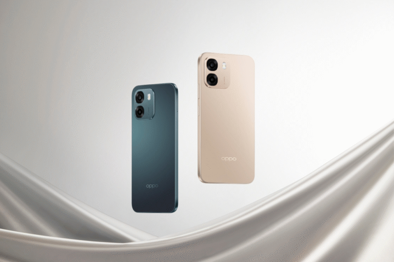 Product image showing the OPPO A6 4G smartphone with its design and features.