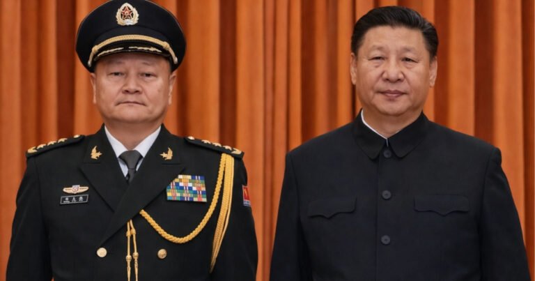 Chinese President Xi Jinping with former top general Zhang Youxia before his removal during a military anti-corruption purge.