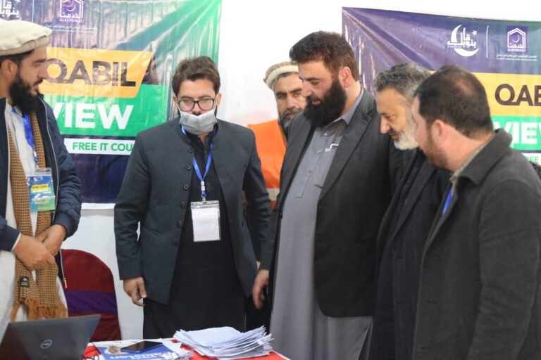 Students gather at an IT centre in Lower Dir under the Bano Qabil programme for free technology training.