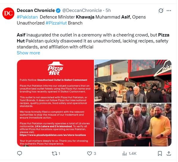 Khawaja Asif mocked for inaugurating fake Pizza Hut outlet in Sialkot Khawaja Asif mocked for inaugurating fake Pizza Hut outlet in Sialkot