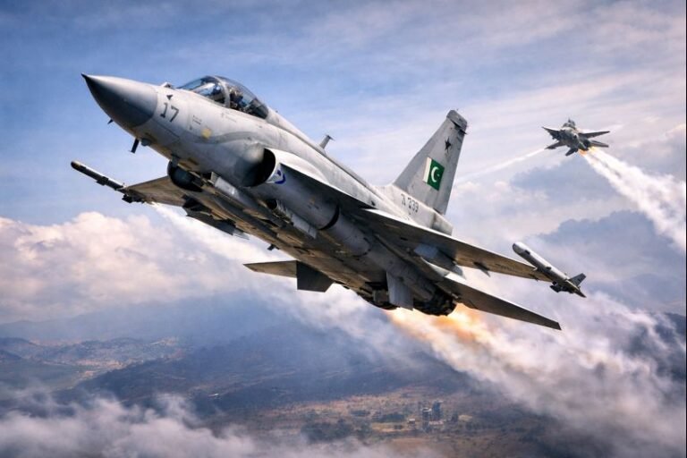 A Pakistan Air Force JF-17 Thunder fighter jet in flight during an aerial display, highlighting its multirole design.