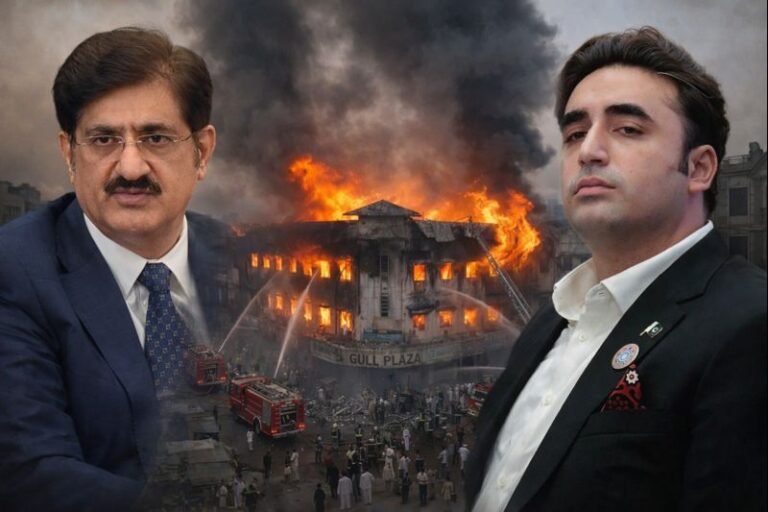 Aftermath of the Gul Plaza fire in Karachi as MQM-P demands accountability from the Sindh government