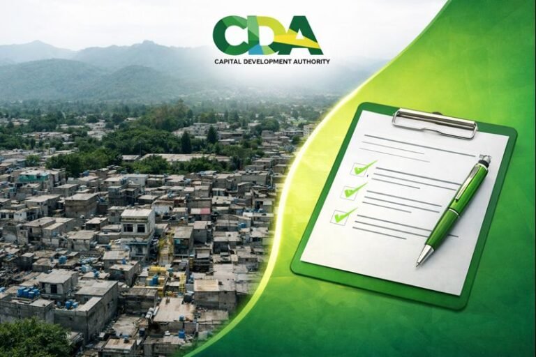 The Capital Development Authority headquarters in Islamabad where draft regulations for recognised katchi abadis are set to be reviewed.