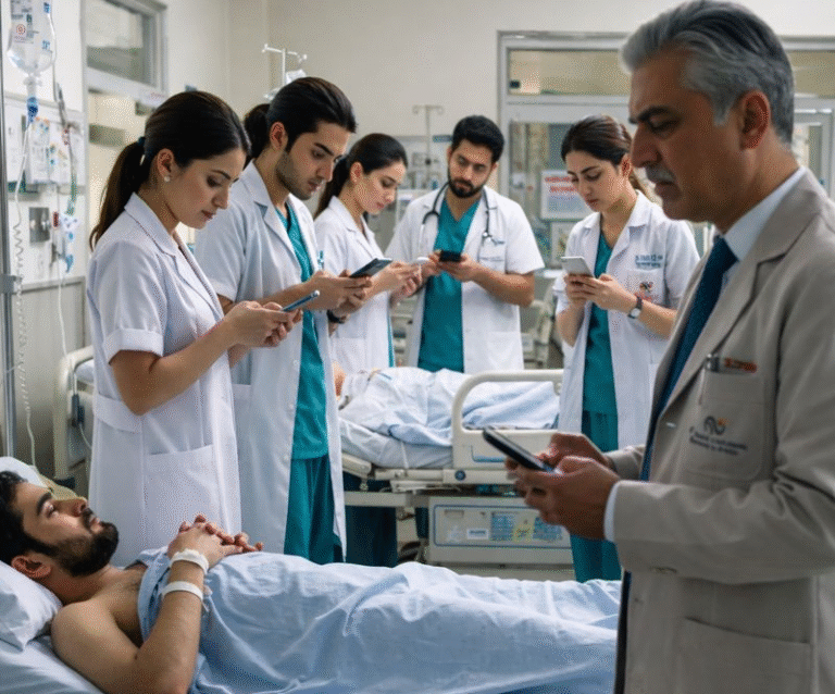 Punjab notification announcing a ban on mobile phone use by hospital staff in emergency departments.