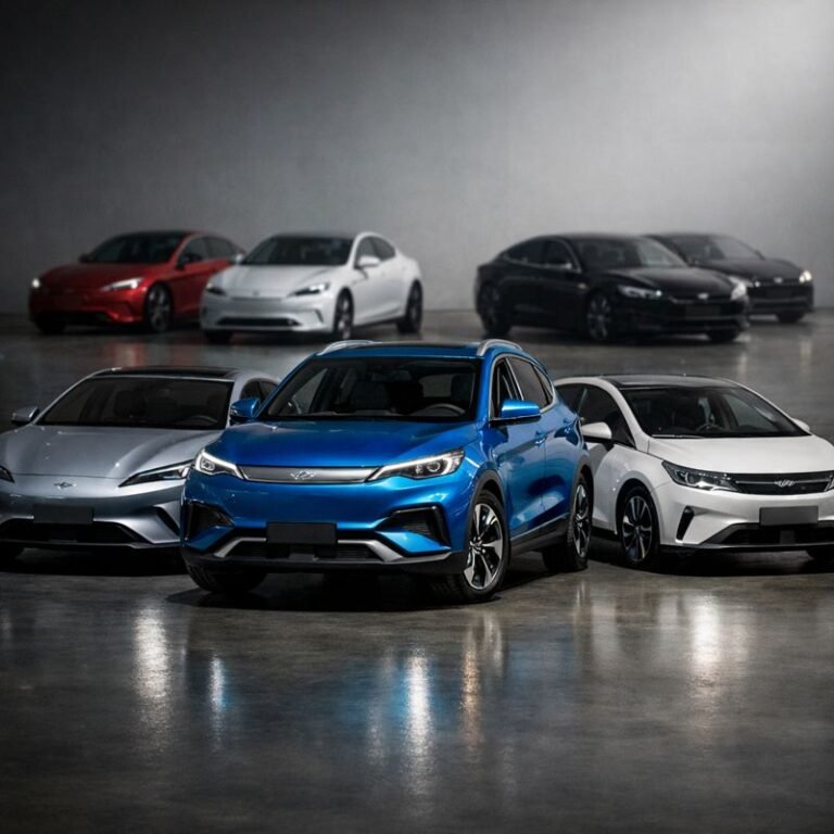 Electric vehicles displayed in Europe as BYD’s European registrations surged in 2025.