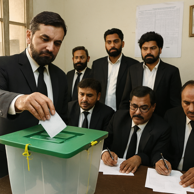 Members of the Sujawal District Bar Association during elections where Progressive Lawyers Forum won key posts.