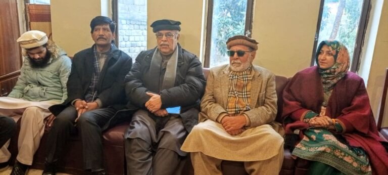 Blind students attend the inauguration of IT computer courses at Jalal Baba Auditorium in Abbottabad.