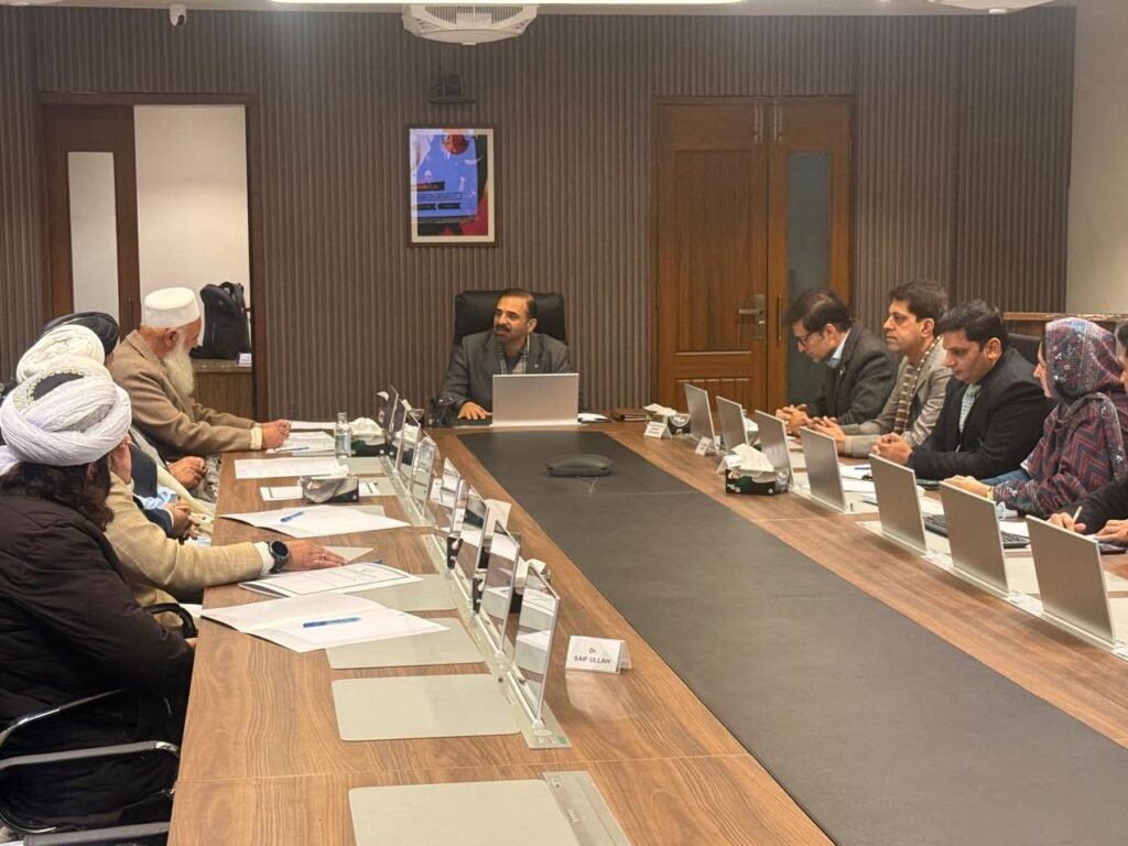 Religious scholars attend a PIFTAC-organised meeting on countering extremism in Peshawar.
