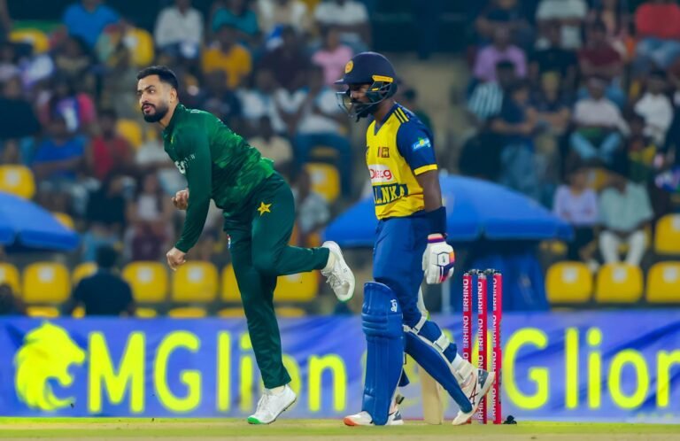 Pakistan vs Sri Lanka match featuring players competing intensely during a closely fought international cricket contest.