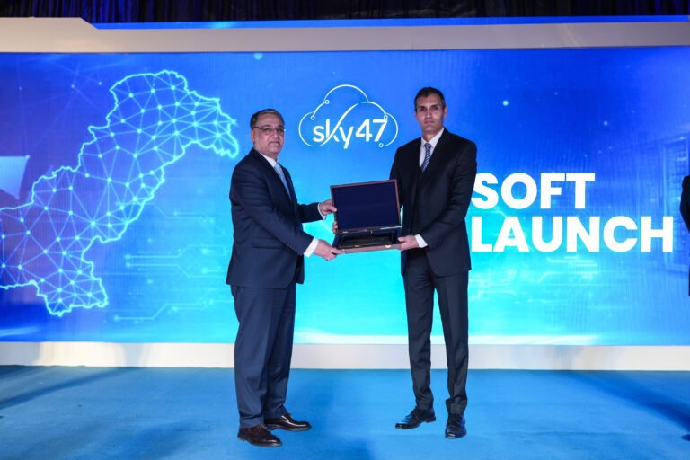 Engineers monitor servers inside a large-scale cloud and AI data center launched by Sky47 in Islamabad