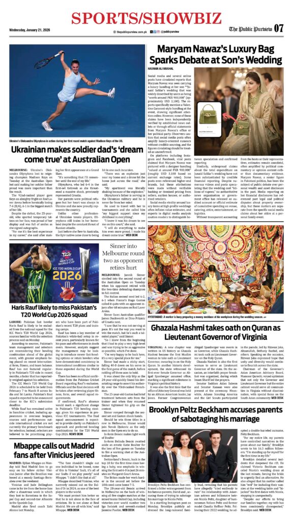 Sports/Showbiz 21-01-2026
