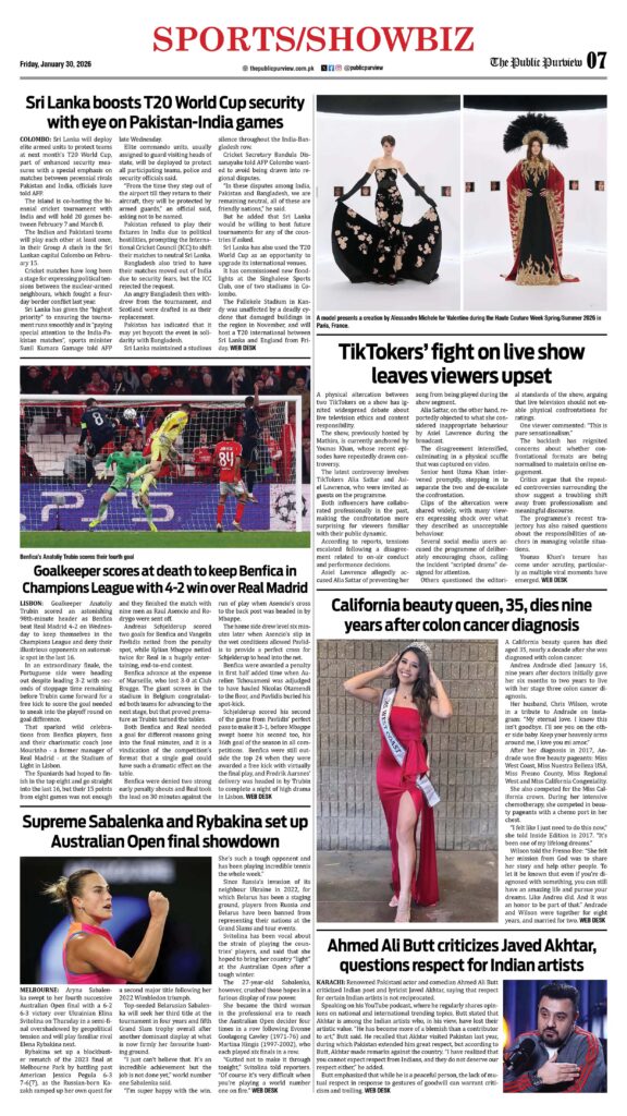Sports/Showbiz 30-01-2026