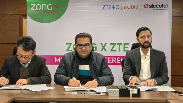 Zong signs a partnership agreement with ZTE and Siccotel to expand 5G device access in Pakistan.