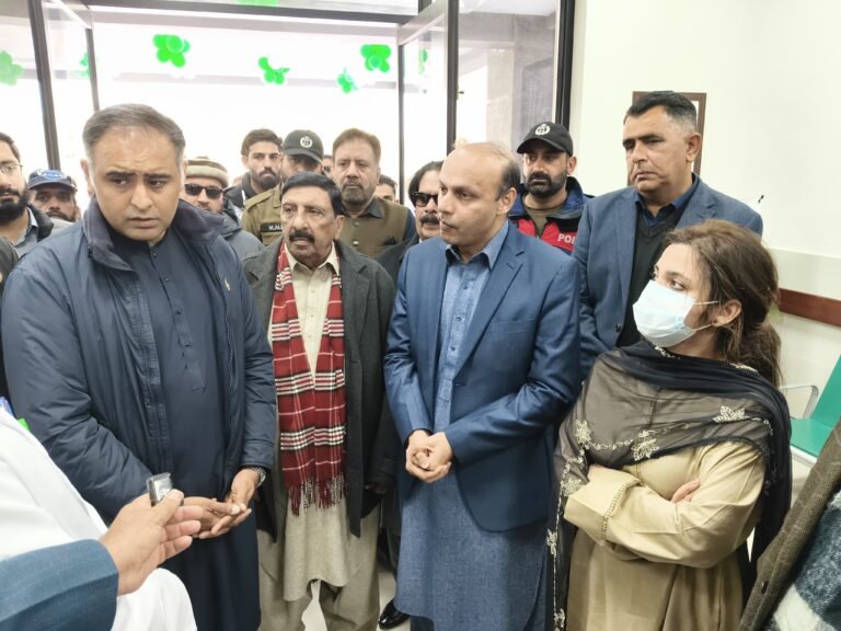 Federal Minister Bilal Azhar Kayani reviews advanced cardiac facilities at DHQ Hospital Jhelum Cath Lab.