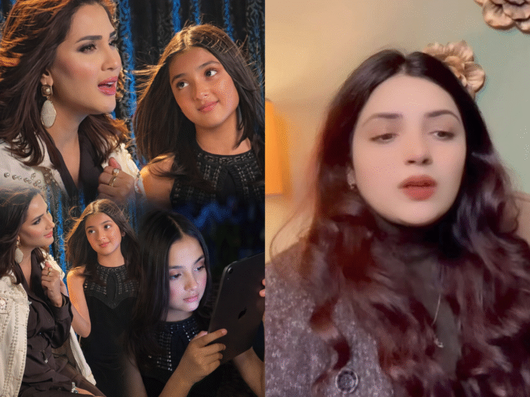 Pakistani actress and host Fiza Ali during a television appearance amid social media controversy