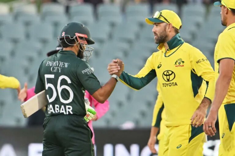 Pakistan cricket team celebrates after defeating Australia by 90 runs in the second T20I in Lahore.