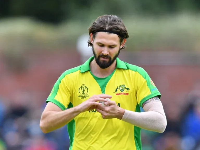 Kane Richardson celebrates with teammates during Australia’s T20 World Cup-winning campaign in 2021.
