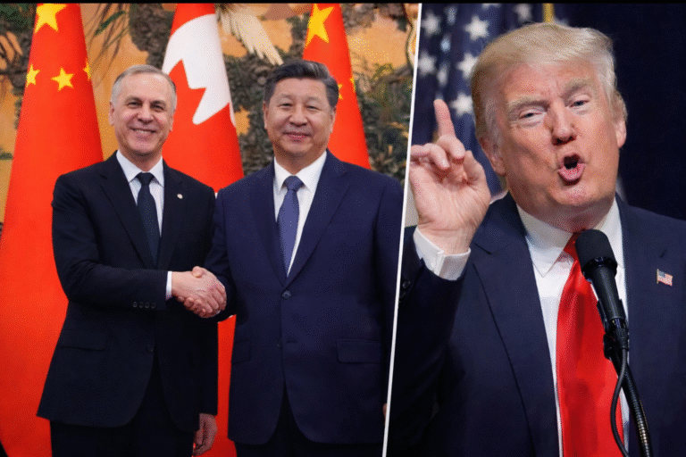 US President Donald Trump speaks as trade tensions rise between the United States, Canada, and China.