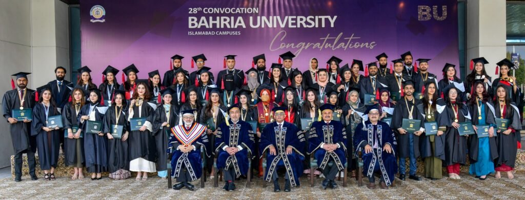 Chief of Naval Staff Admiral Naveed Ashraf confers degrees at Bahria University 28th convocation in Islamabad.