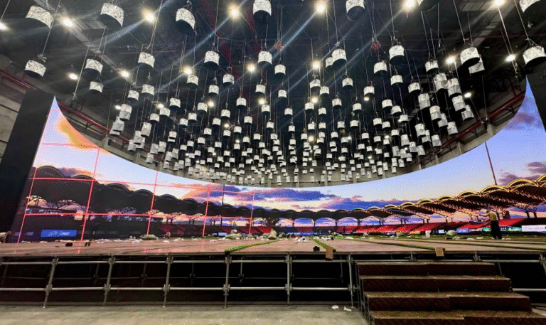 Chinese filmmakers use AI-powered virtual production at Deqing studio to recreate stadium scenes with immersive realism