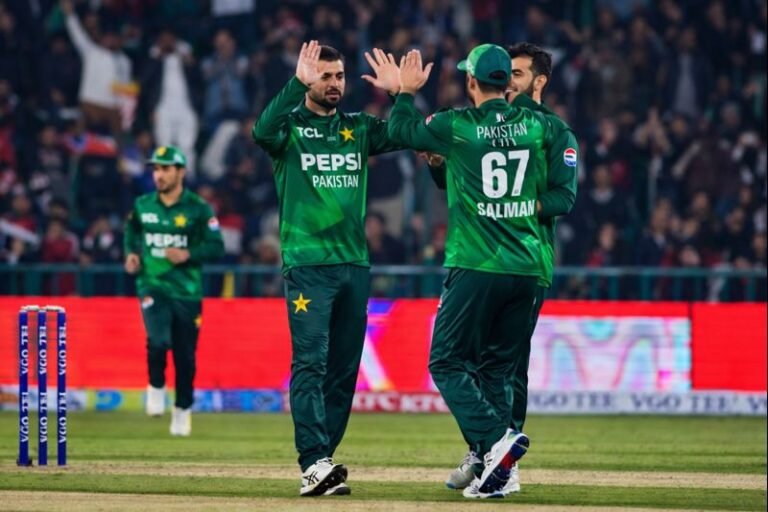 Pakistan spinners celebrate after taking all 10 wickets against Australia in a historic T20I win in Lahore.