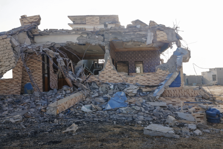 Demolished house in Gwadar’s Panwan area reportedly belonging to BLA leader amid security tensions.
