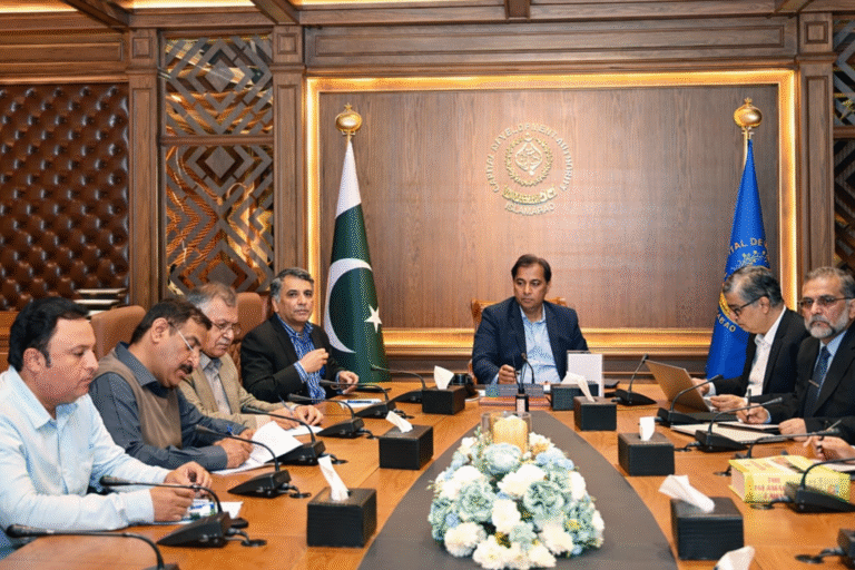 CDA headquarters meeting reviewing the model graveyard project at Pandoriyan in Islamabad.