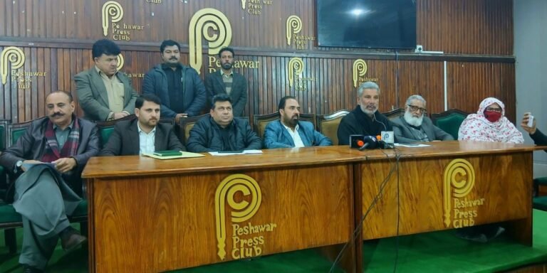 AGEGA leaders address a press conference in Peshawar, declaring February 10 a Black Day for government employees.