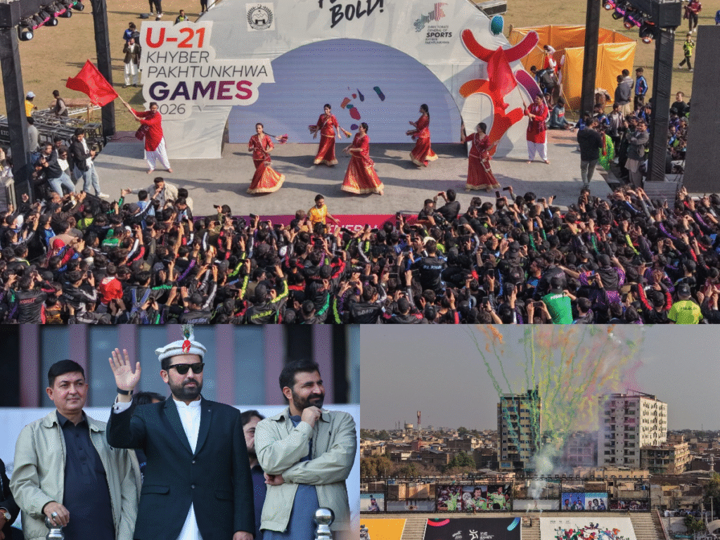 Chief Minister Sohail Afridi inaugurates the KP Under-21 Games at Peshawar Sports Complex.