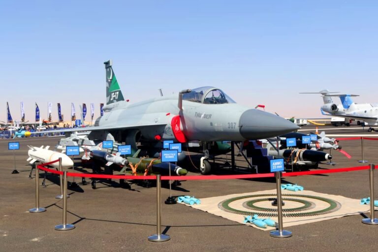 Pakistan Air Force displays JF-17 Block III and Super Mushshak aircraft at World Defence Show 2026 in Saudi Arabia.