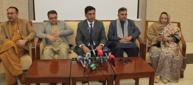 University of Peshawar faculty raise concerns over financial and administrative challenges during a media briefing.