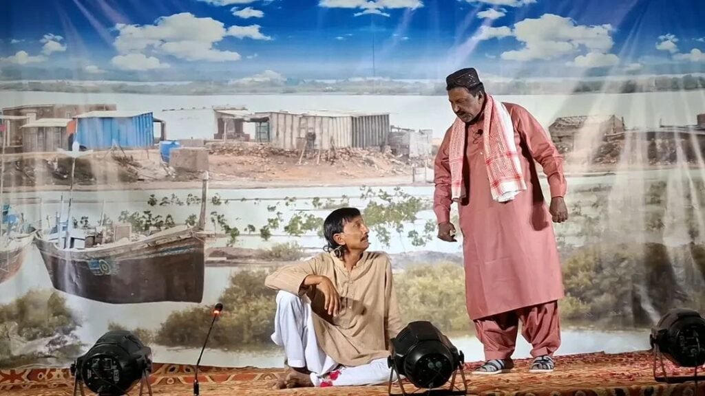 Actors perform the Sindhi stage play “Bara Par” in Sujawal after a five-year gap.
